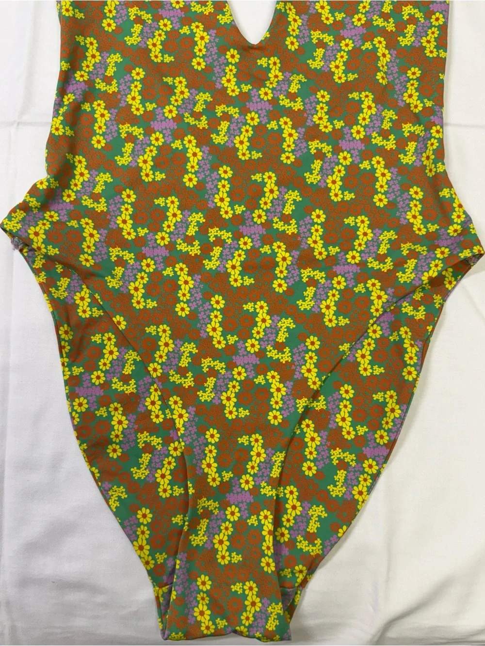 Out From Under Floral Plunge One Piece Swimsuit High Cut Retro Boho Size S - Picture 5 of 9